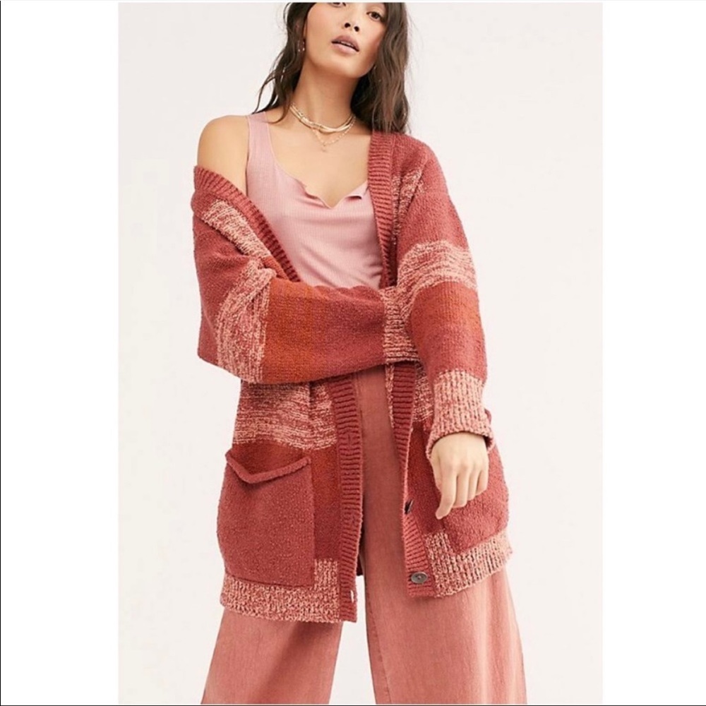 Free People Southport Beach Striped Long Cardigan